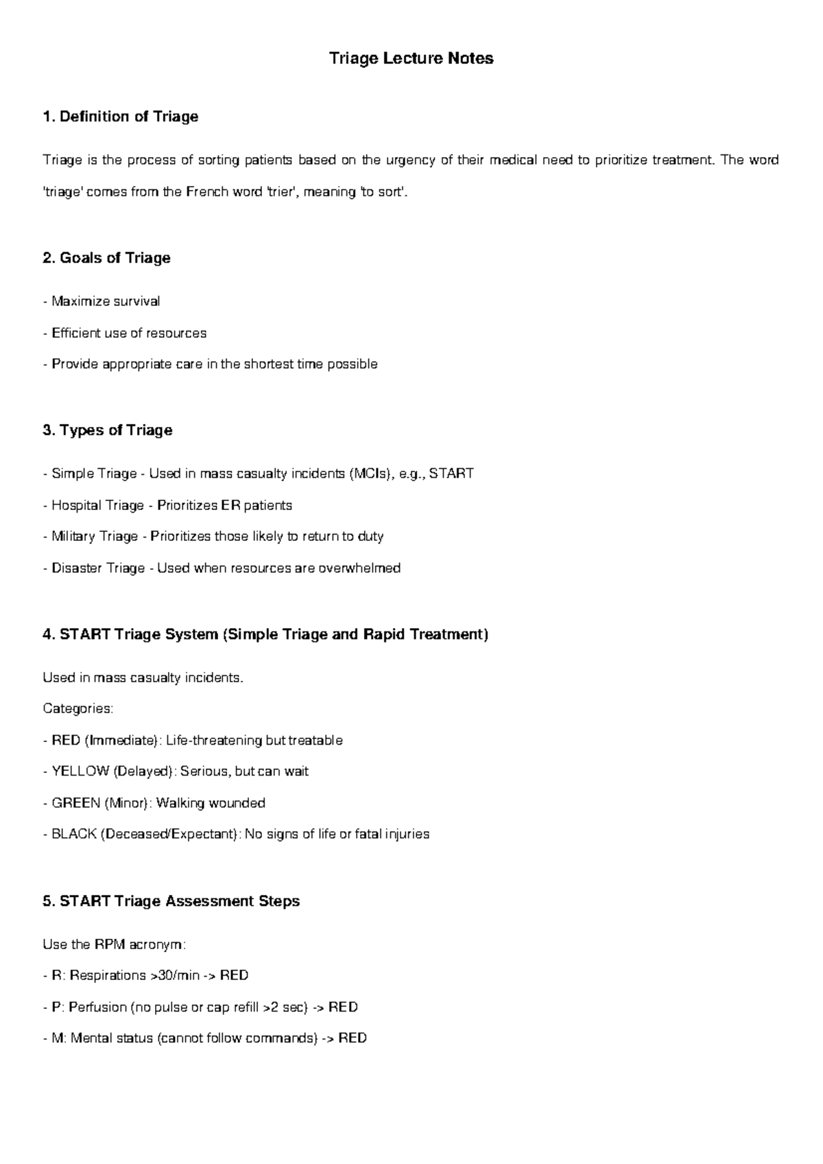 Triage Lecture Notes - Discussion on Disaster Nursing (NUR 101) - Studocu