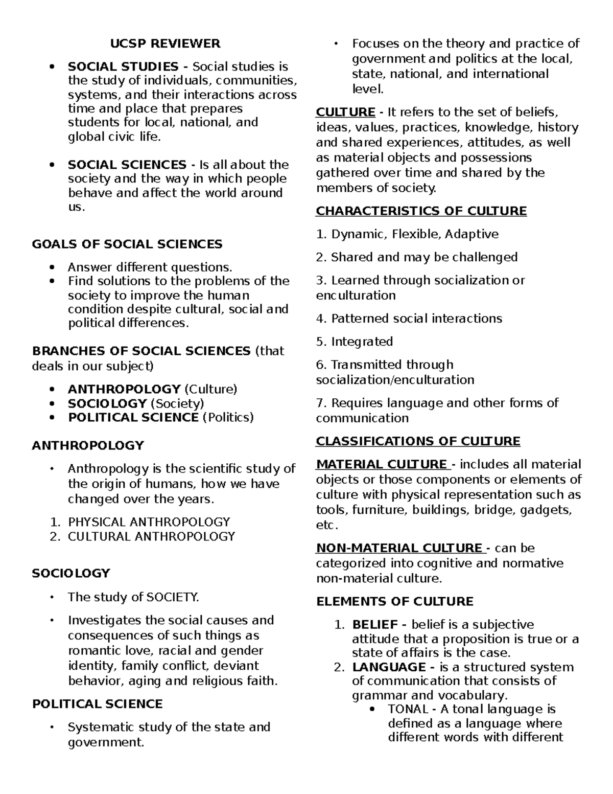 UCSP- Comprehensive Reviewer for Social Studies Concepts - Studocu