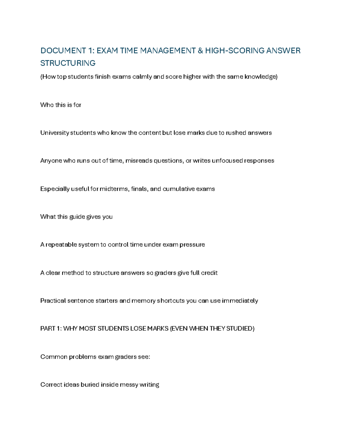 EXAM TIME MANAGEMENT & HIGH-SCORING ANSWER STRUCTURING GUIDE - Studocu
