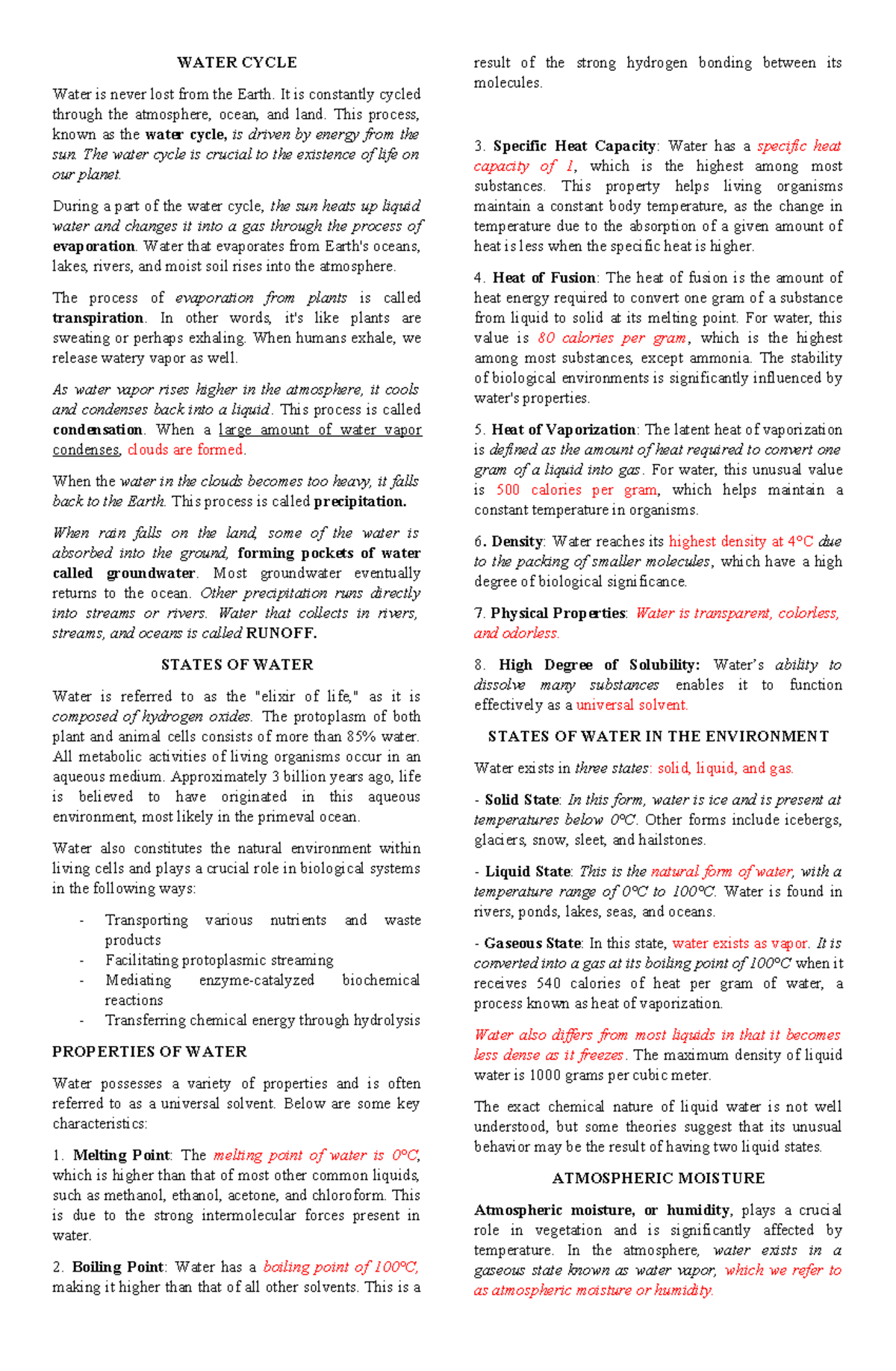 Water Cycle and States OF Water Genchem - WATER CYCLE Water is never ...