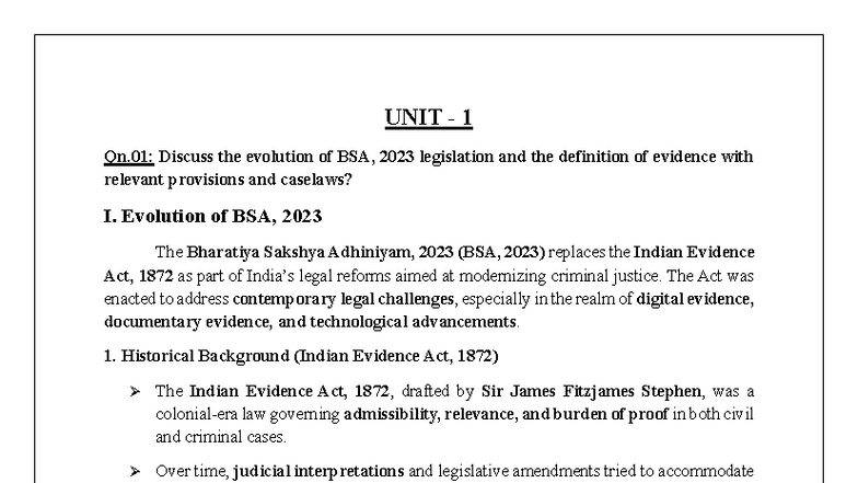 Evidence Law Notes: Understanding BSA, 2023 and Its Provisions - Studocu