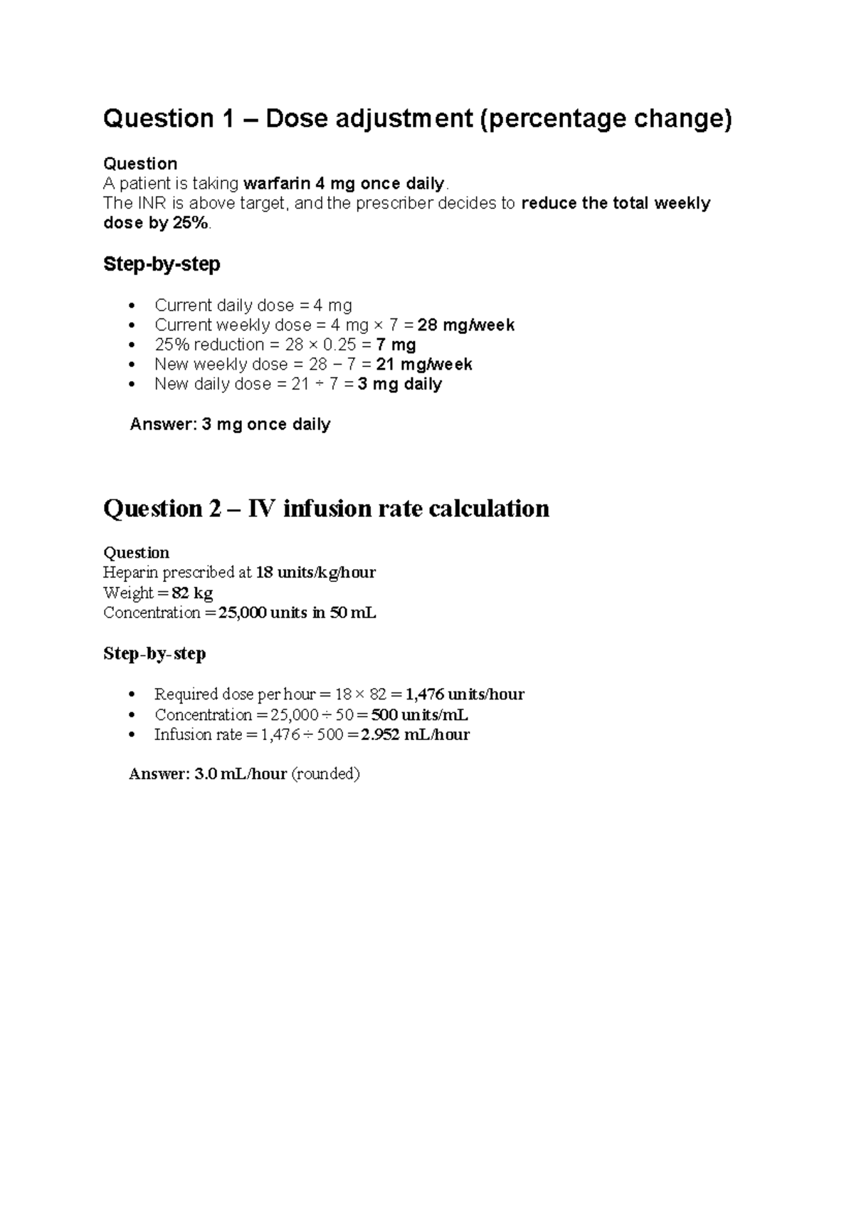 Numeracy 1: Dose Adjustment & IV Infusion Rate Calculations - Studocu