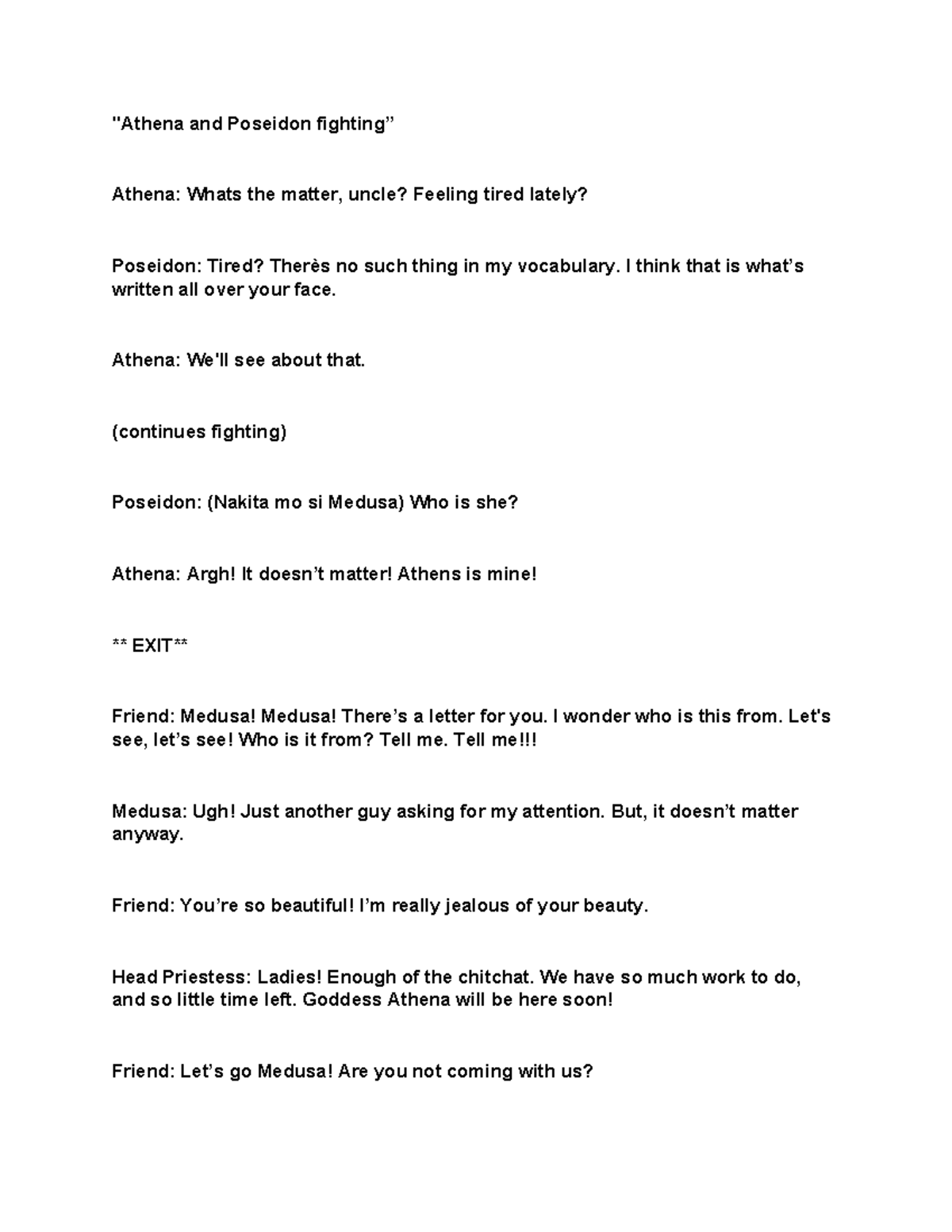 LIT Script: The Tragic Tale of Medusa and Poseidon - Studocu