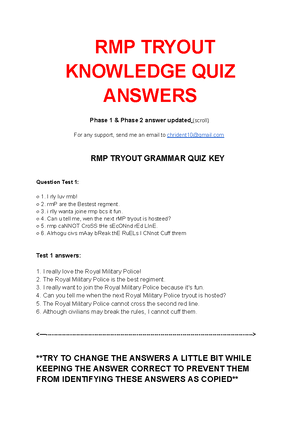 RMP Tryout Knowledge QUIZ Answers - RMP TRYOUT KNOWLEDGE QUIZ 
