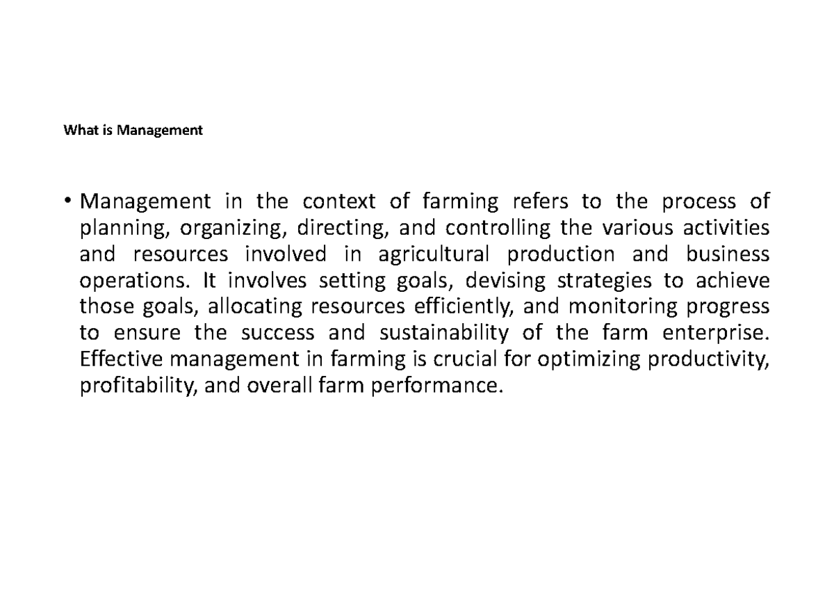 Chapter 2 & 3: Management in Farming (1ST Sem) - Studocu