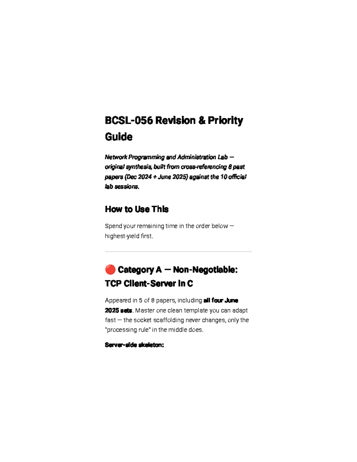 BCSL056 Revision Priority Guide: Network Programming Lab Focus Areas ...