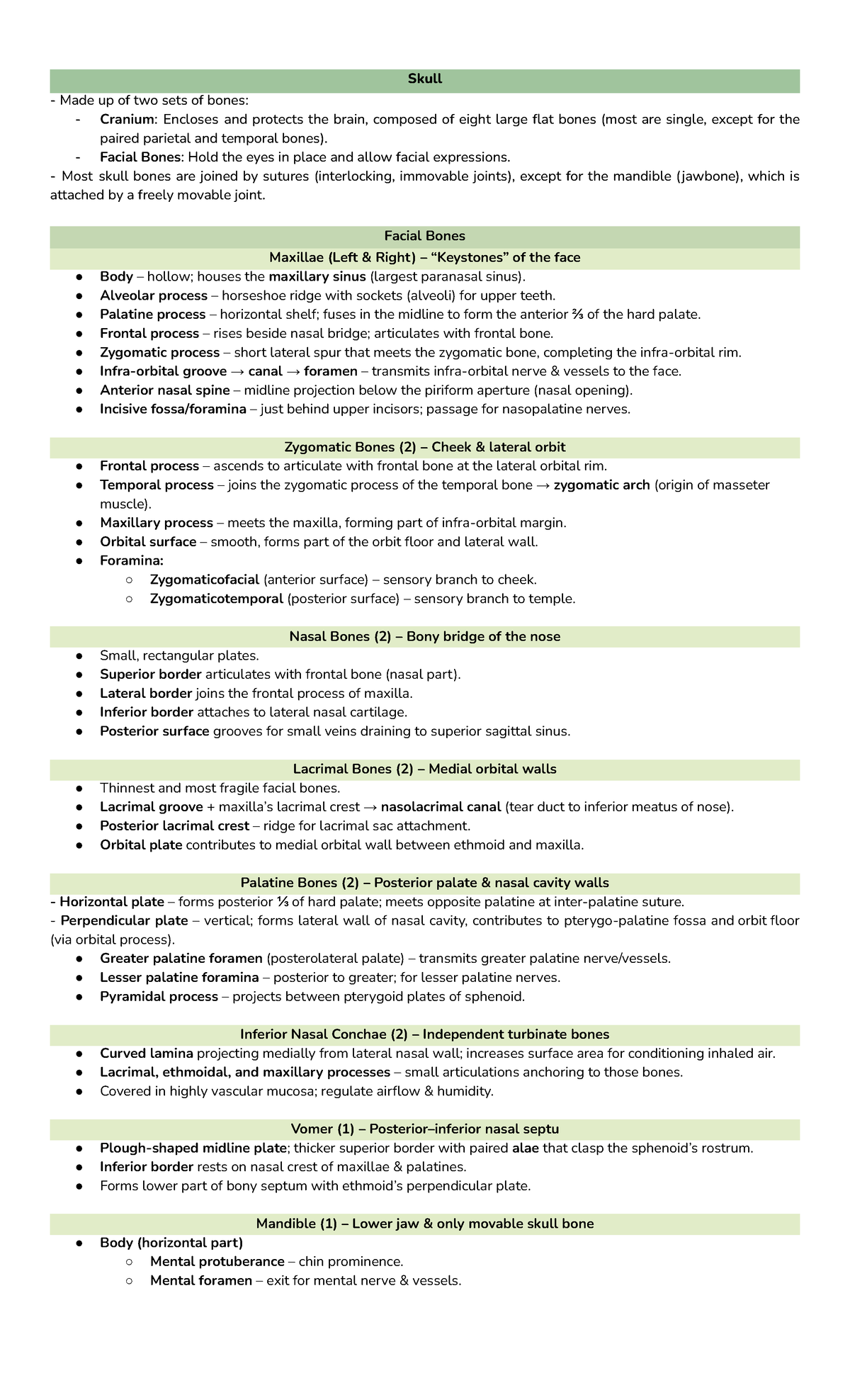 Final Exam Study Notes: Skull Anatomy and Bone Structure (BIO101) - Studocu