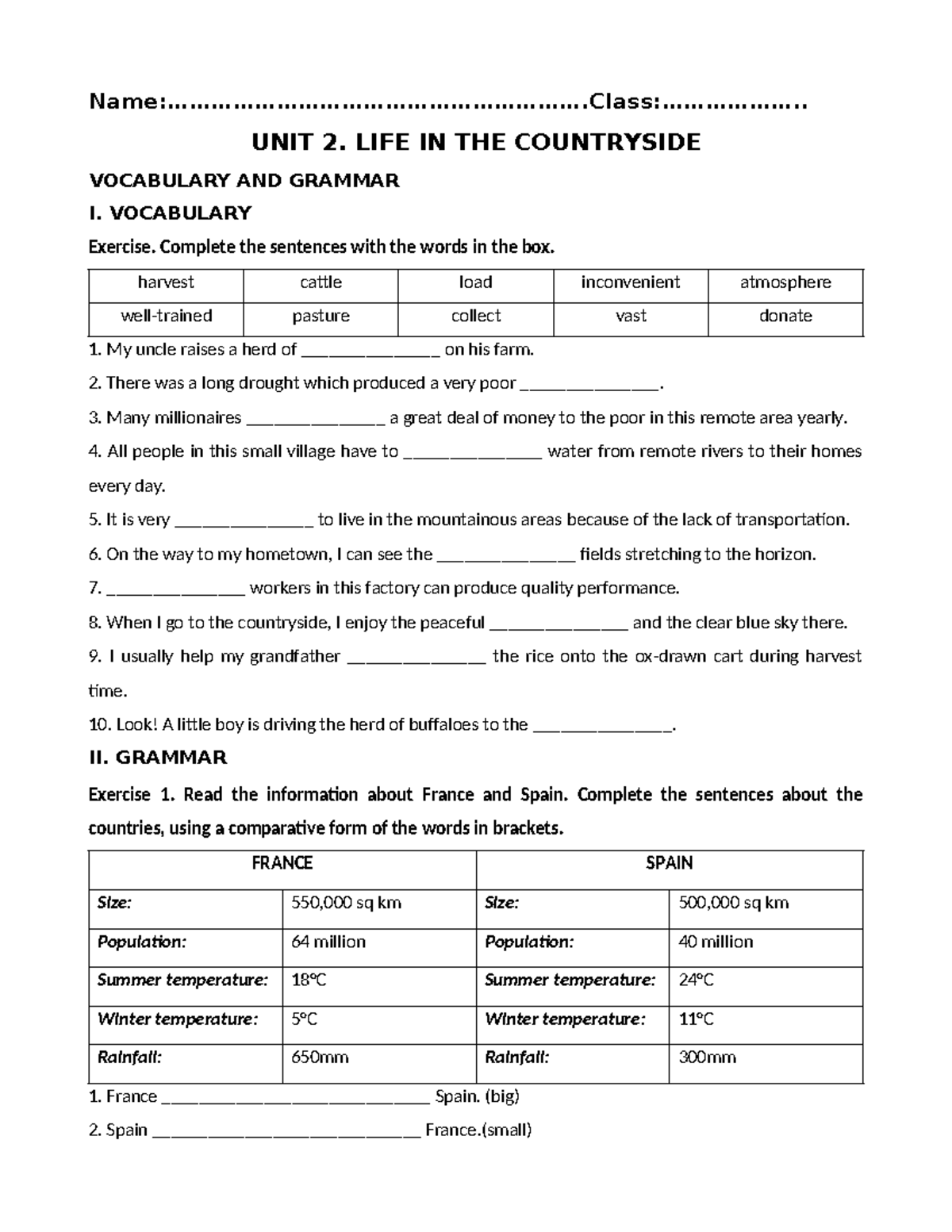 E8 U2 - Vocabulary and Grammar Exercises for English Test - Studocu