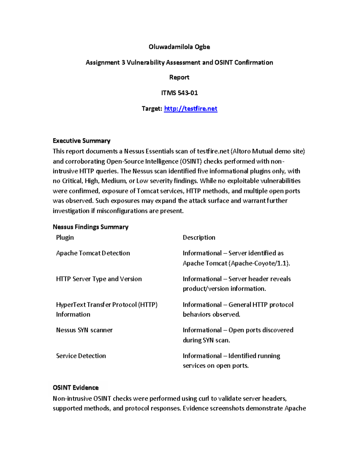 ITMS 543 Assignment 3: Nessus & OSINT Vulnerability Assessment Report ...