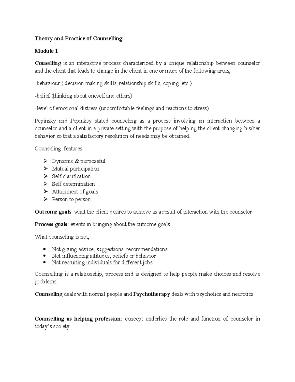 Counseling Theory and Practice: Module 1 Overview - Studocu