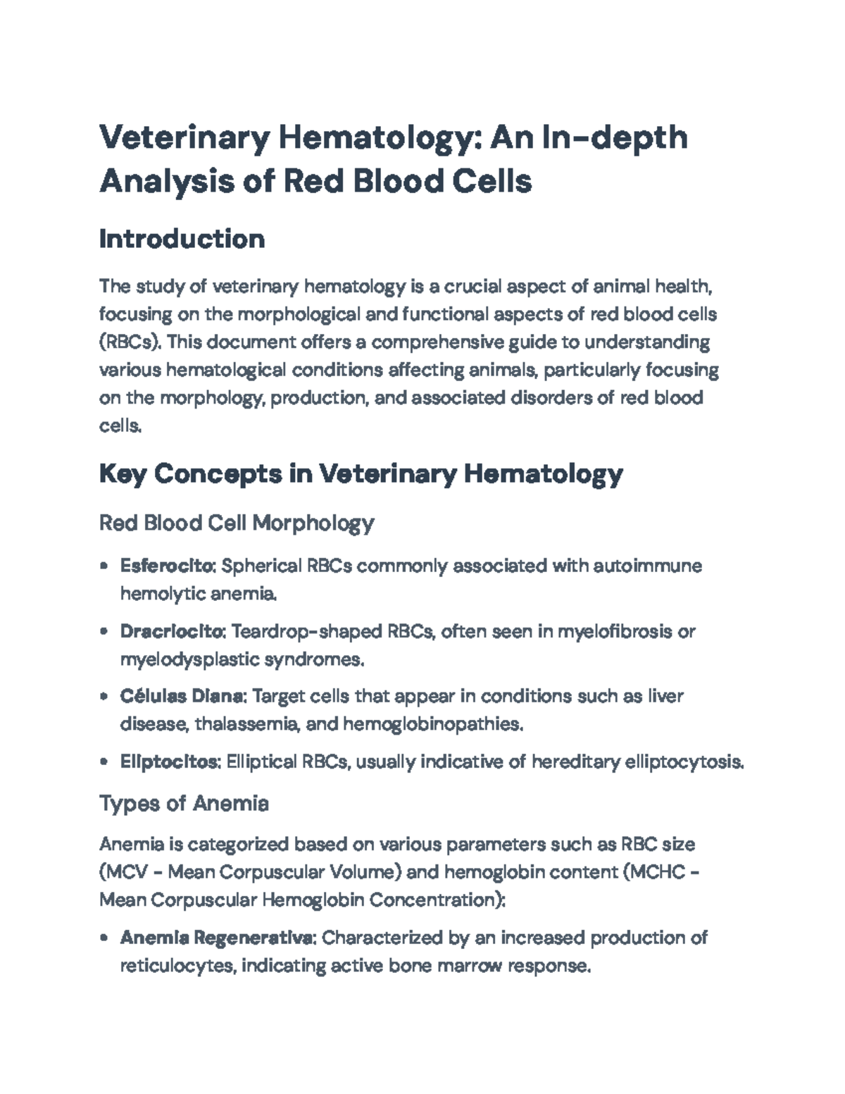 Veterinary Hematology (VET123): Comprehensive Guide to RBC Disorders ...