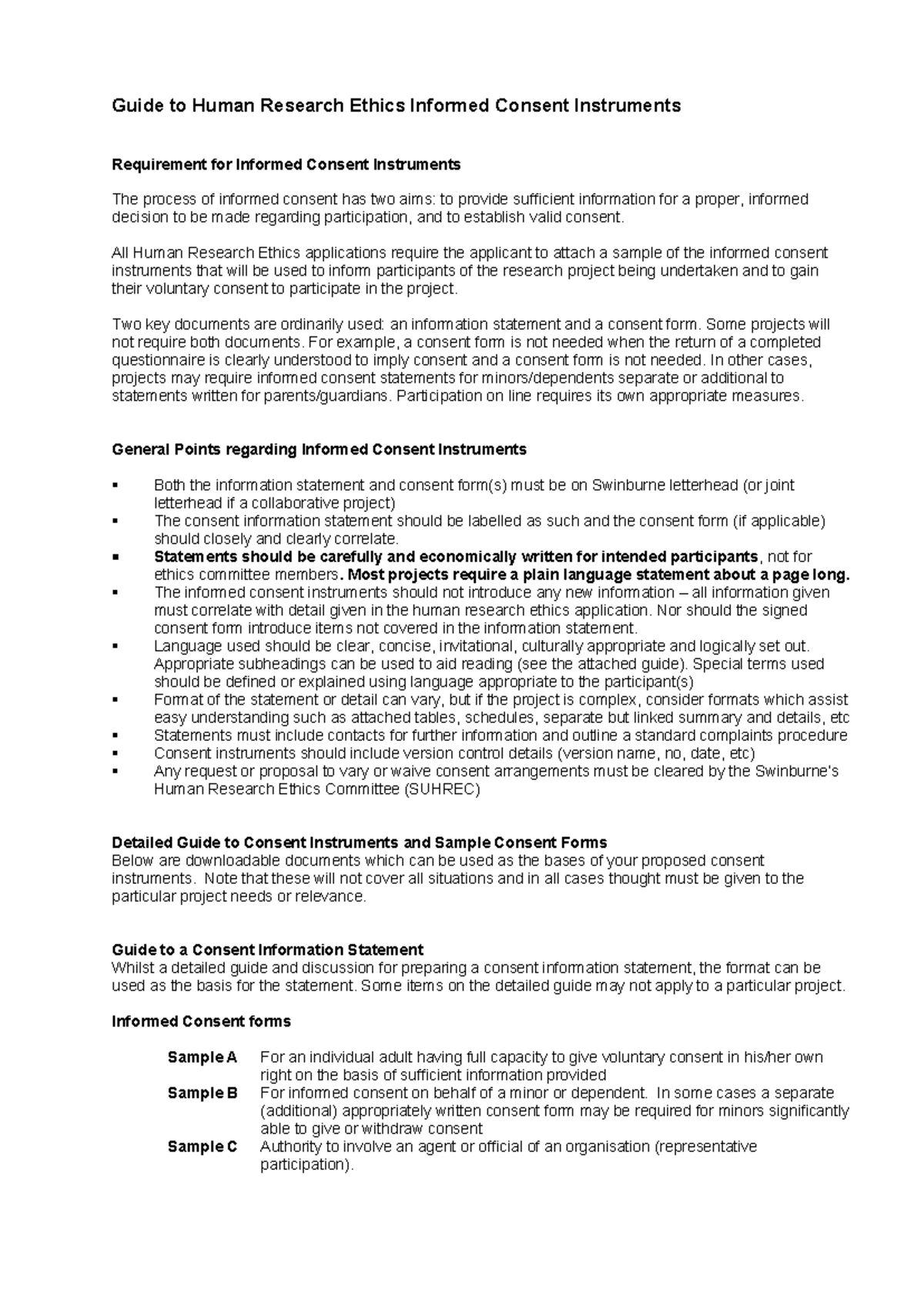 Guide to Informed Consent Instruments for Human Research Ethics (SAR ...