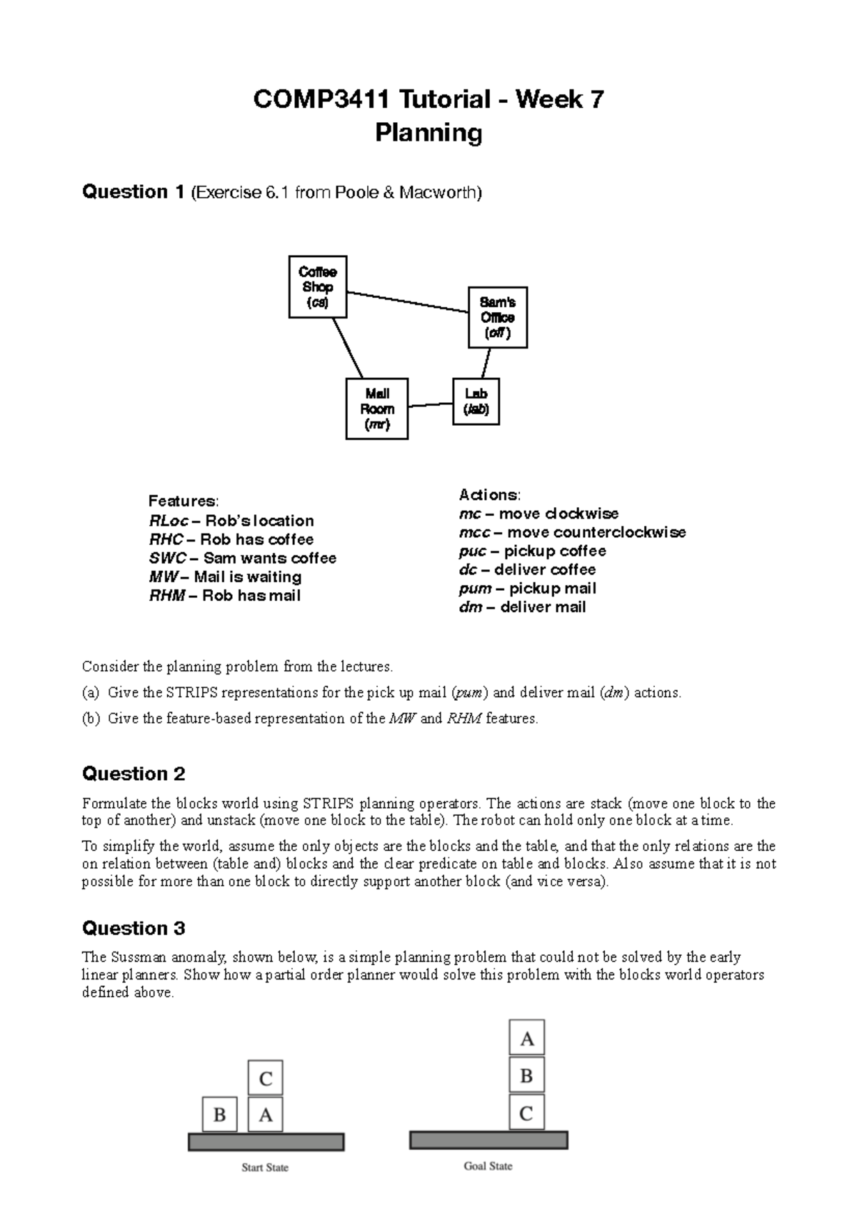Week 7 Tutorial Questions - Planning for COMP3411 - Studocu