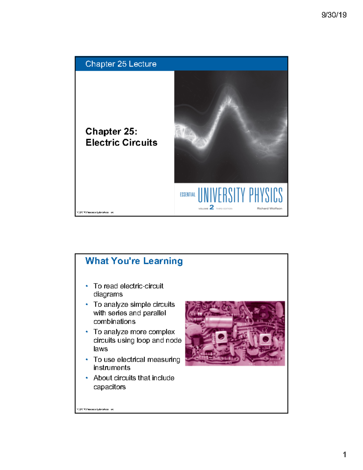 Ch25 - Lecture notes 6 - Chapter 25 Lecture Chapter 25: Electric ...
