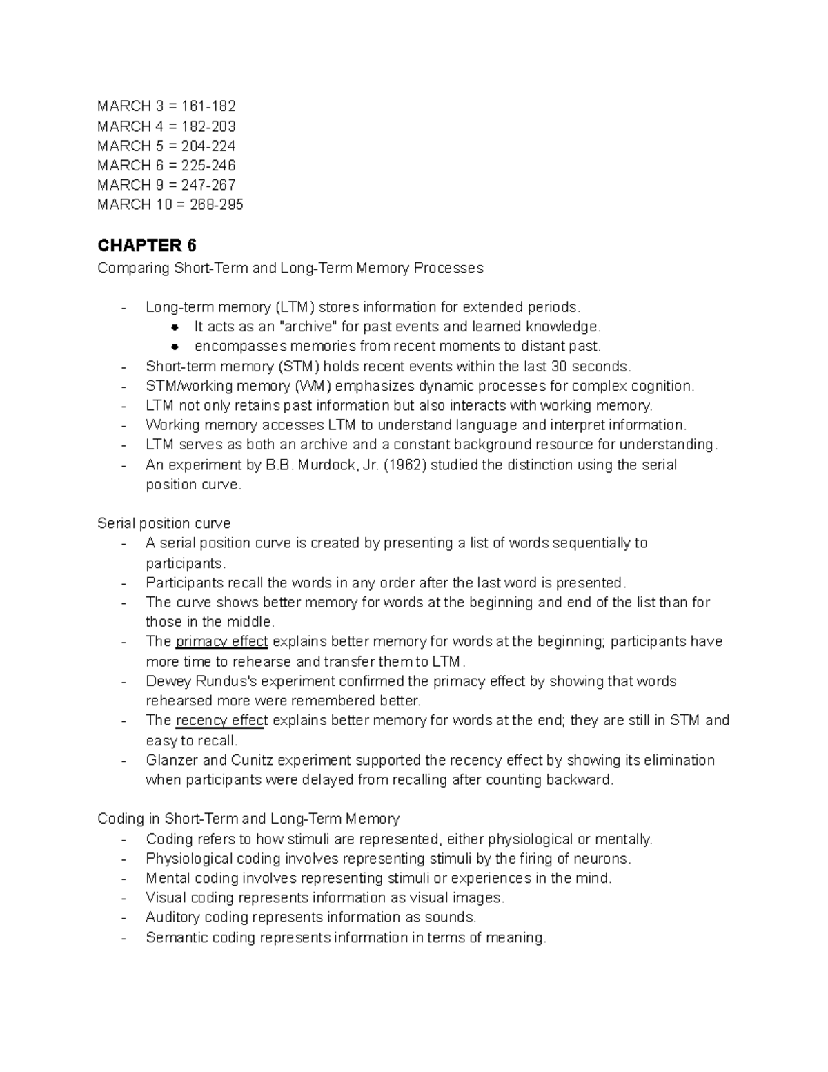 Psyc 258 Midterm 2 Study Notes on Memory Processes and Coding - Studocu