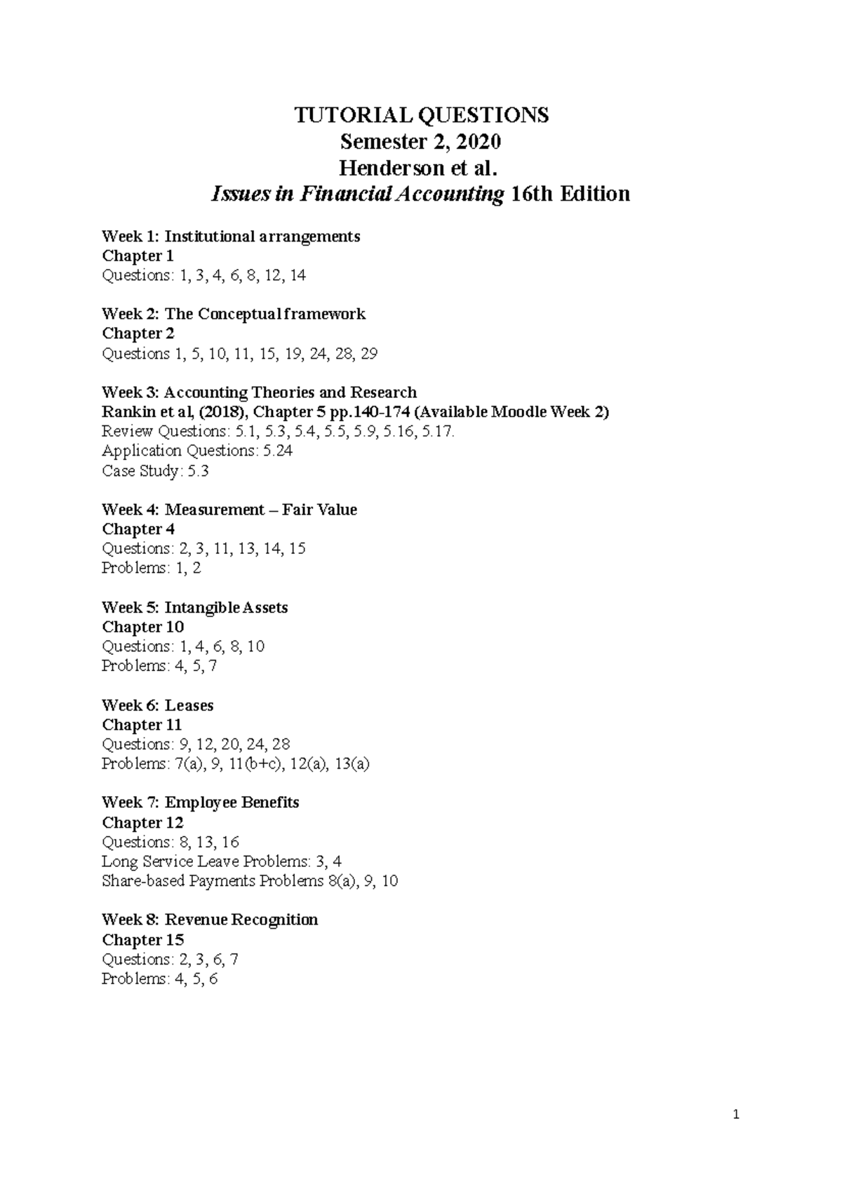 Tutorial Questions for Financial Accounting (ACC 101) - Semester 2 ...