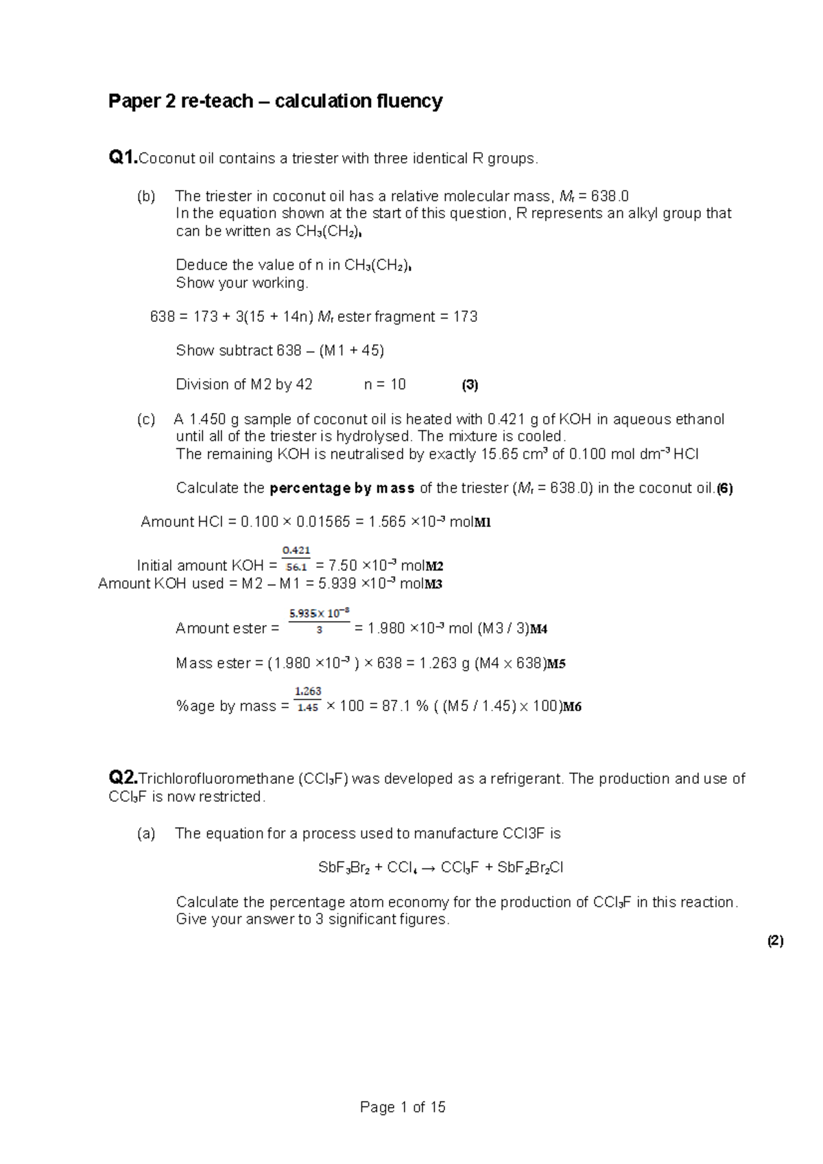 Y13 Paper 2 Calculation Fluency Reteach Notes - Studocu