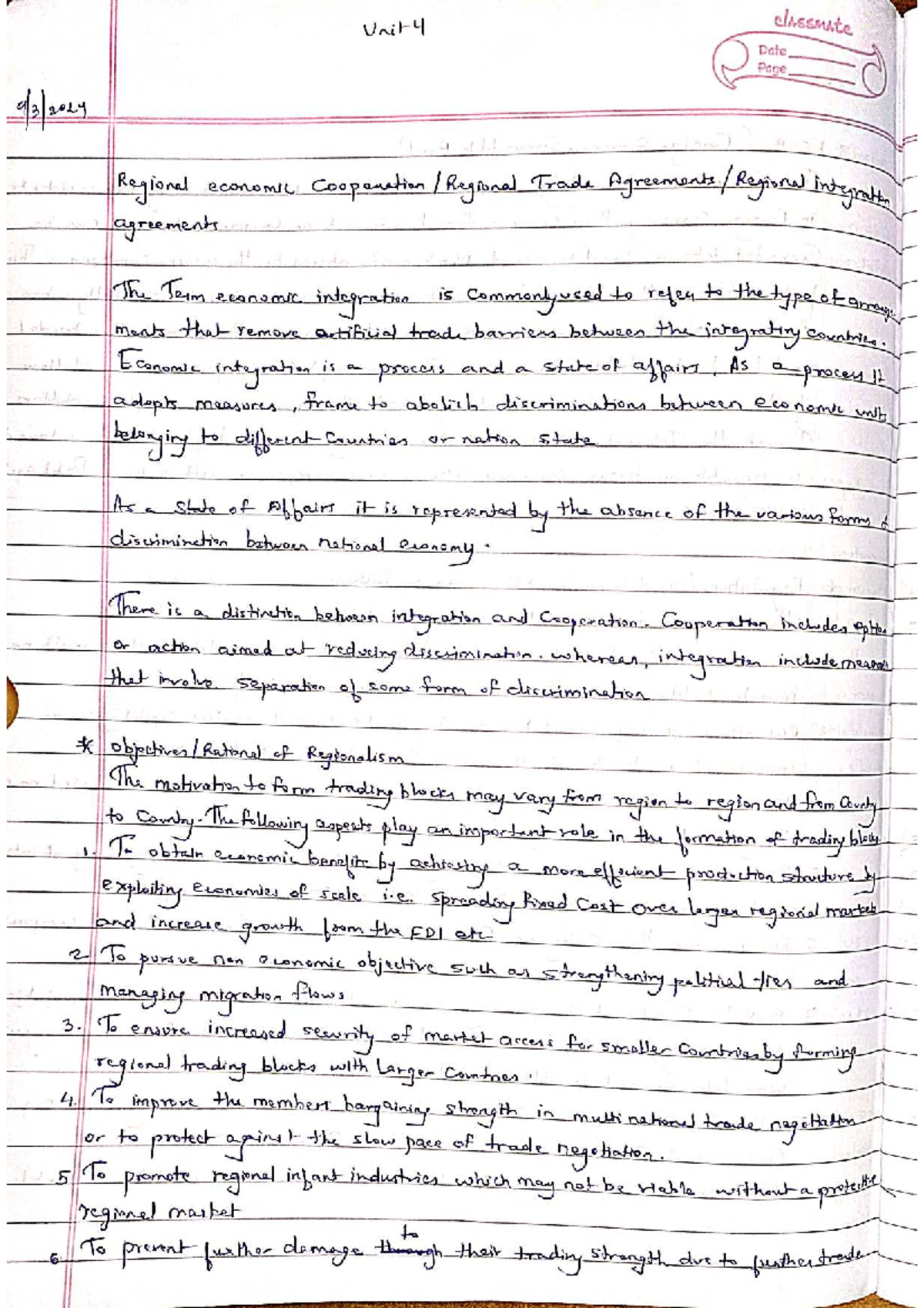 Eco 101: Unit 4 Lecture Notes on Regional Economic Cooperation and ...