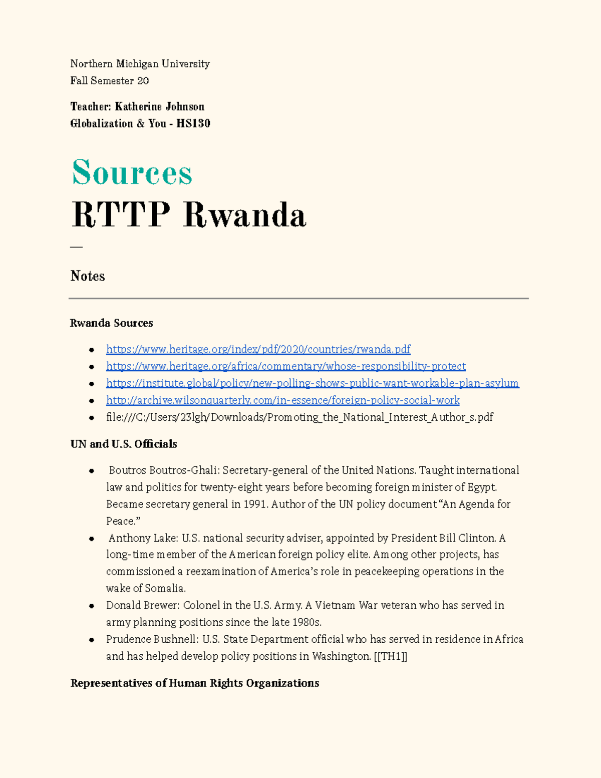 RTTP HS Sources on Rwanda - Globalization & You Notes - Studocu