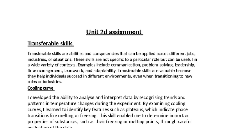Unit 2D Assignment: Developing Transferable Skills in Science - Studocu