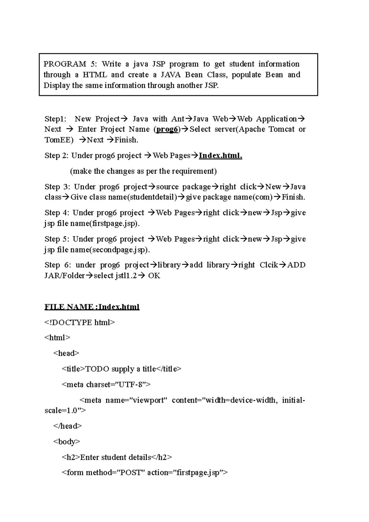 Prog6: Java JSP program for student information management - Studocu