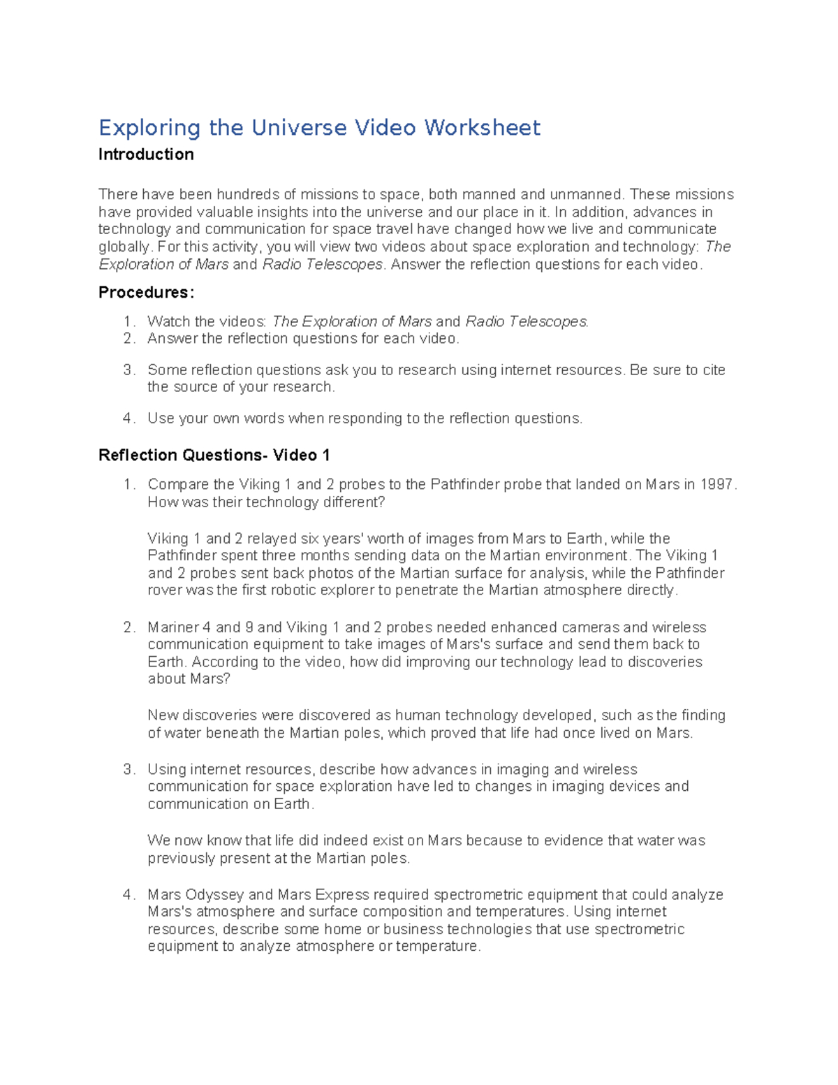 04.02 exploring - ldk - Exploring the Universe Video Worksheet ...