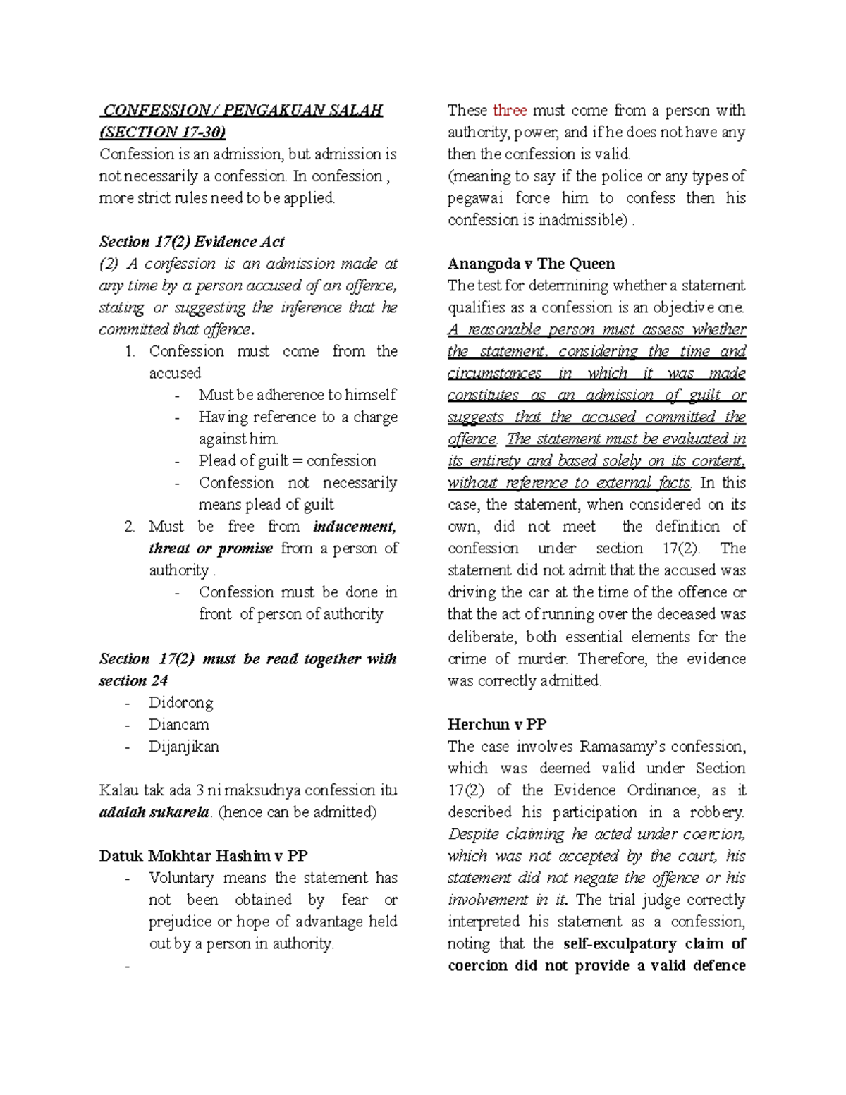 CONFESSION NOTES (LAW 101): Understanding Section 17(2) Evidence Act ...