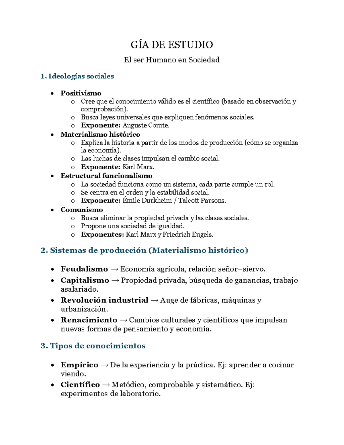 Guía de Estudio: El Ser Humano en Sociedad - Temas para Examen Parcial ...