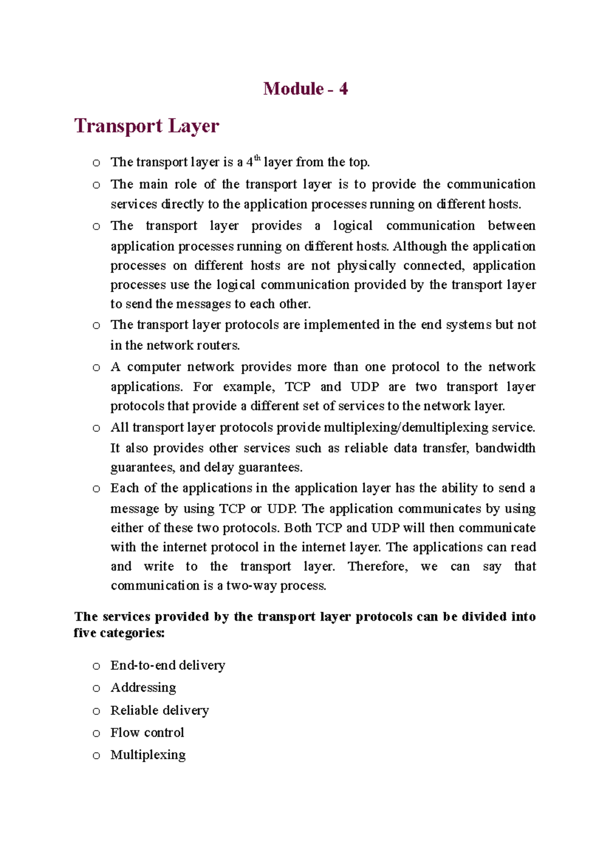 Module 4: Understanding Transport Layer & Application Layer Functions - Document Preview