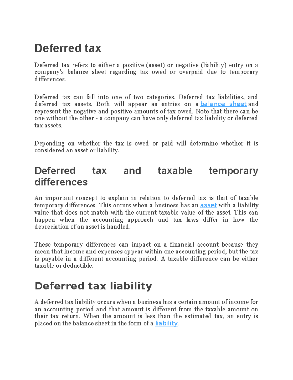 Deferred tax - Deferred tax Deferred tax refers to either a positive ...