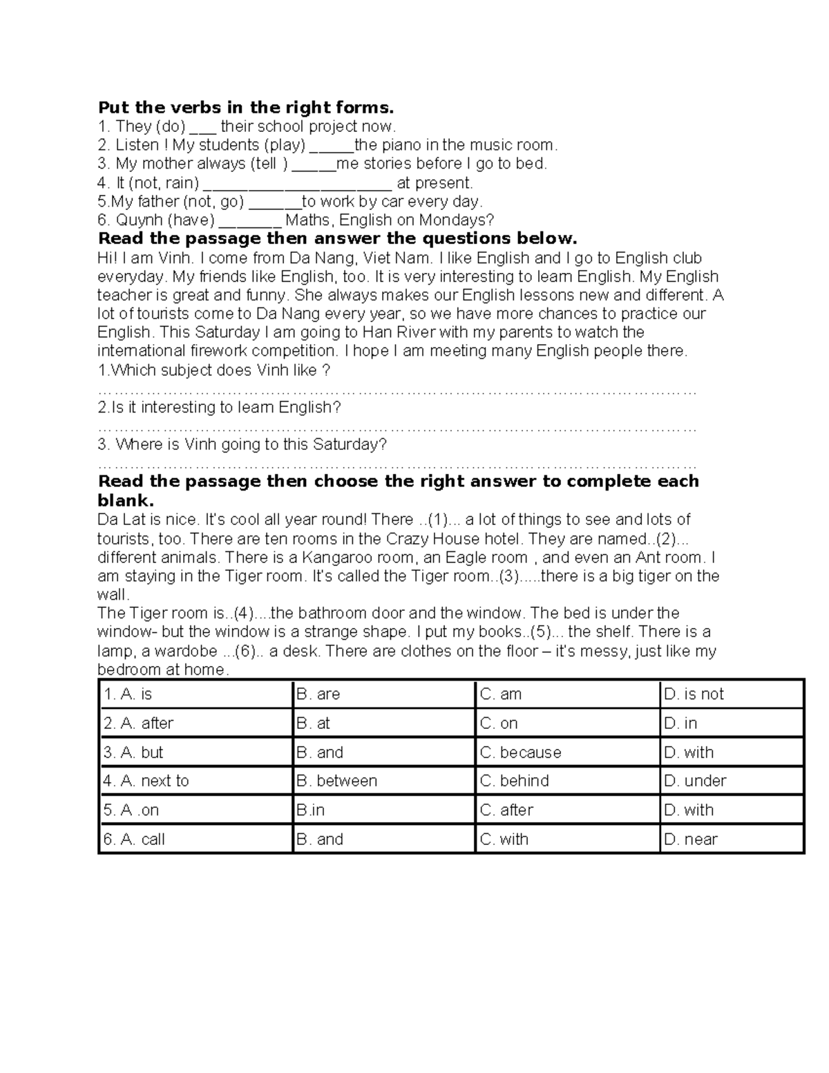 Bob4 - Verb Forms and Reading Comprehension Exercises - Studocu