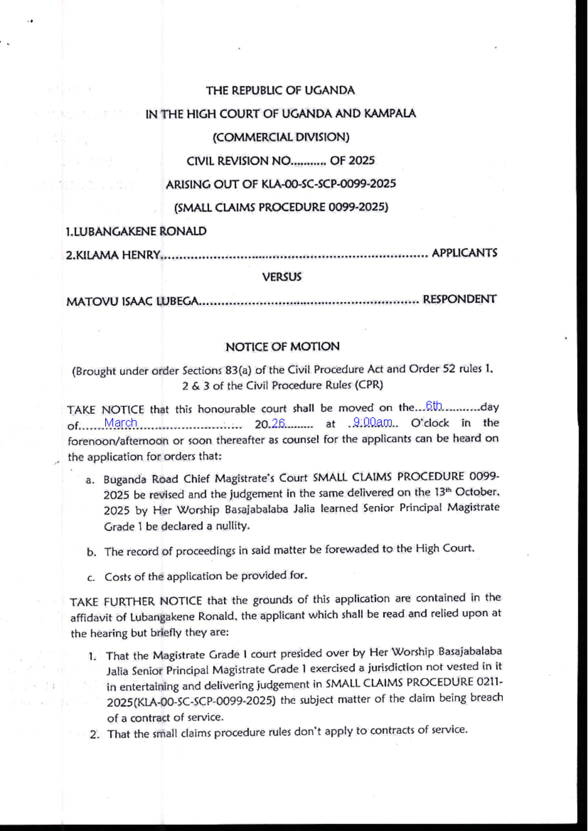 Notice of Motion for Revision in Civil Case No. 00992025 - Studocu