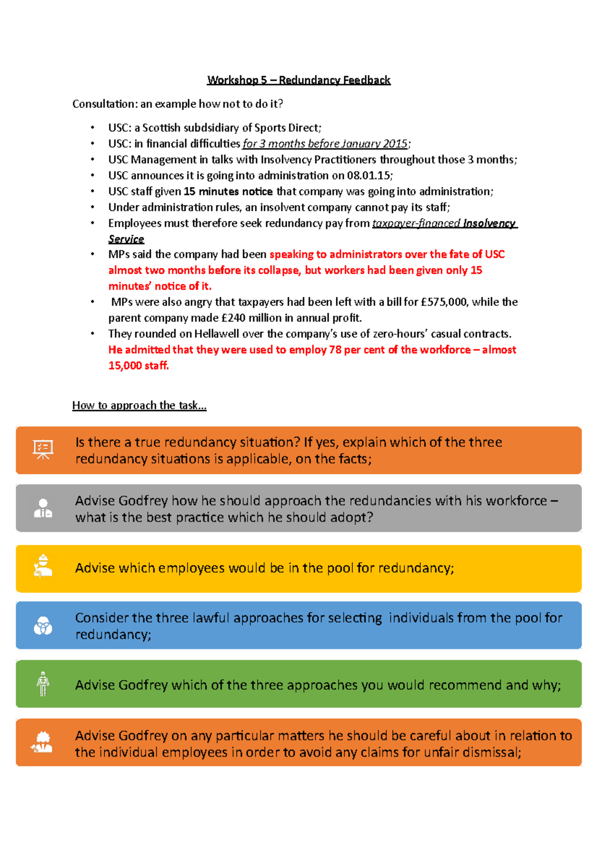 Workshop 5 Tasks - Workshop 5 – Redundancy Feedback Consultation: an ...