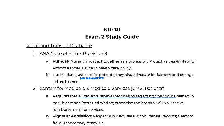 NU 311 Exam 2 Study Guide: Key Concepts in Nursing Ethics and Patient ...