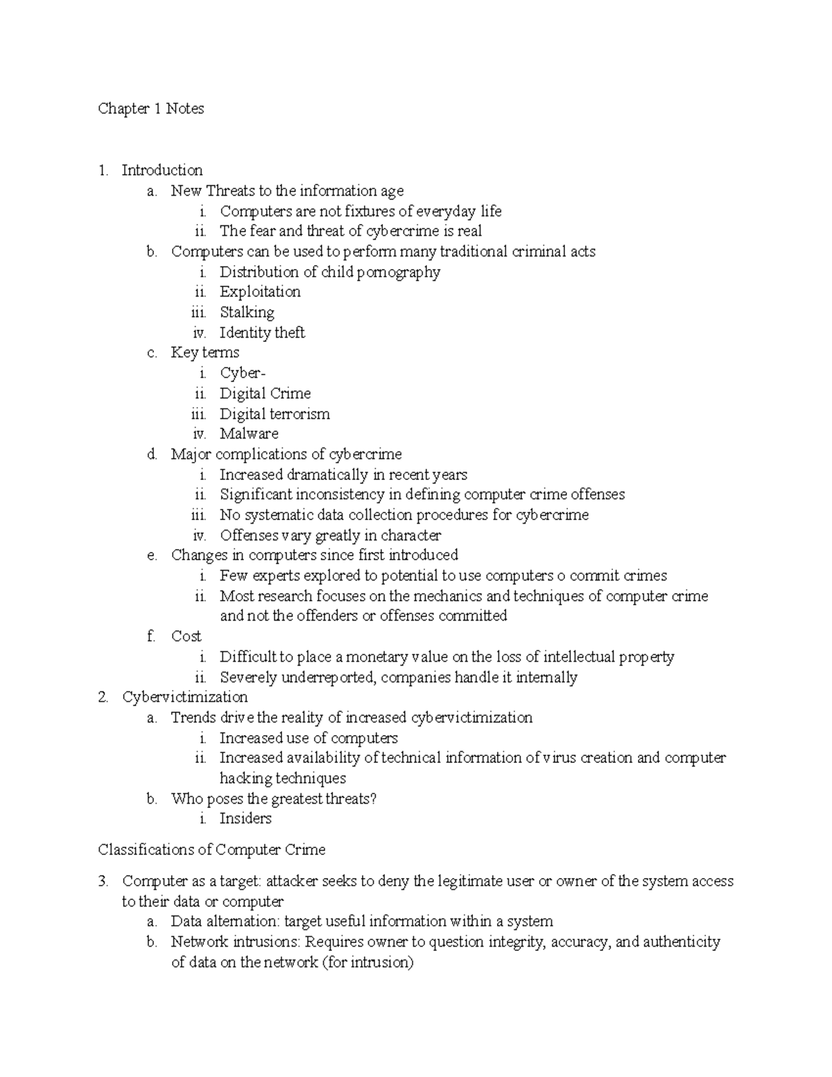Chapter 1 Notes - Chapter 1 Notes 1. Introduction a. New Threats to the ...