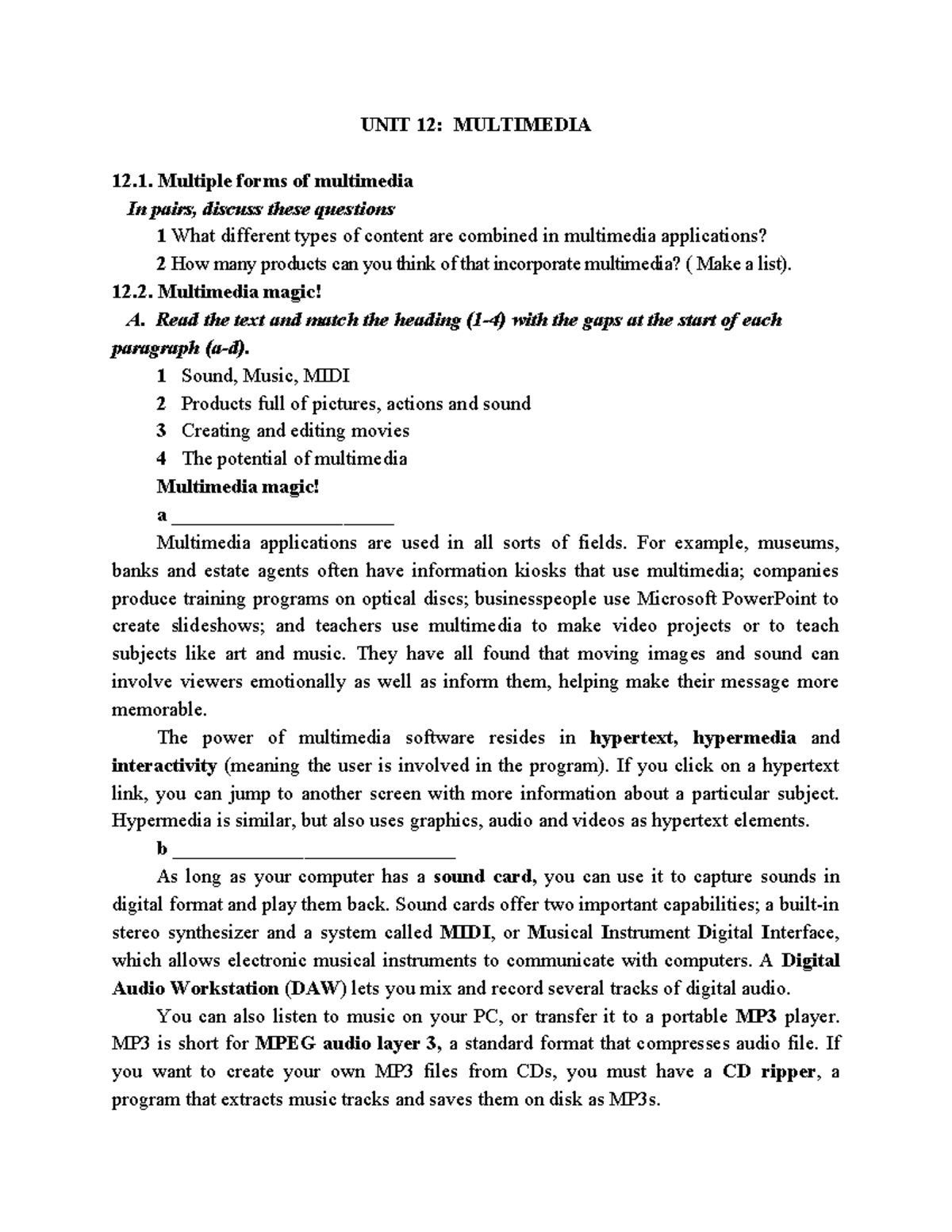 Multimedia Concepts and Techniques - Textbook UNIT 12 Notes - Studocu
