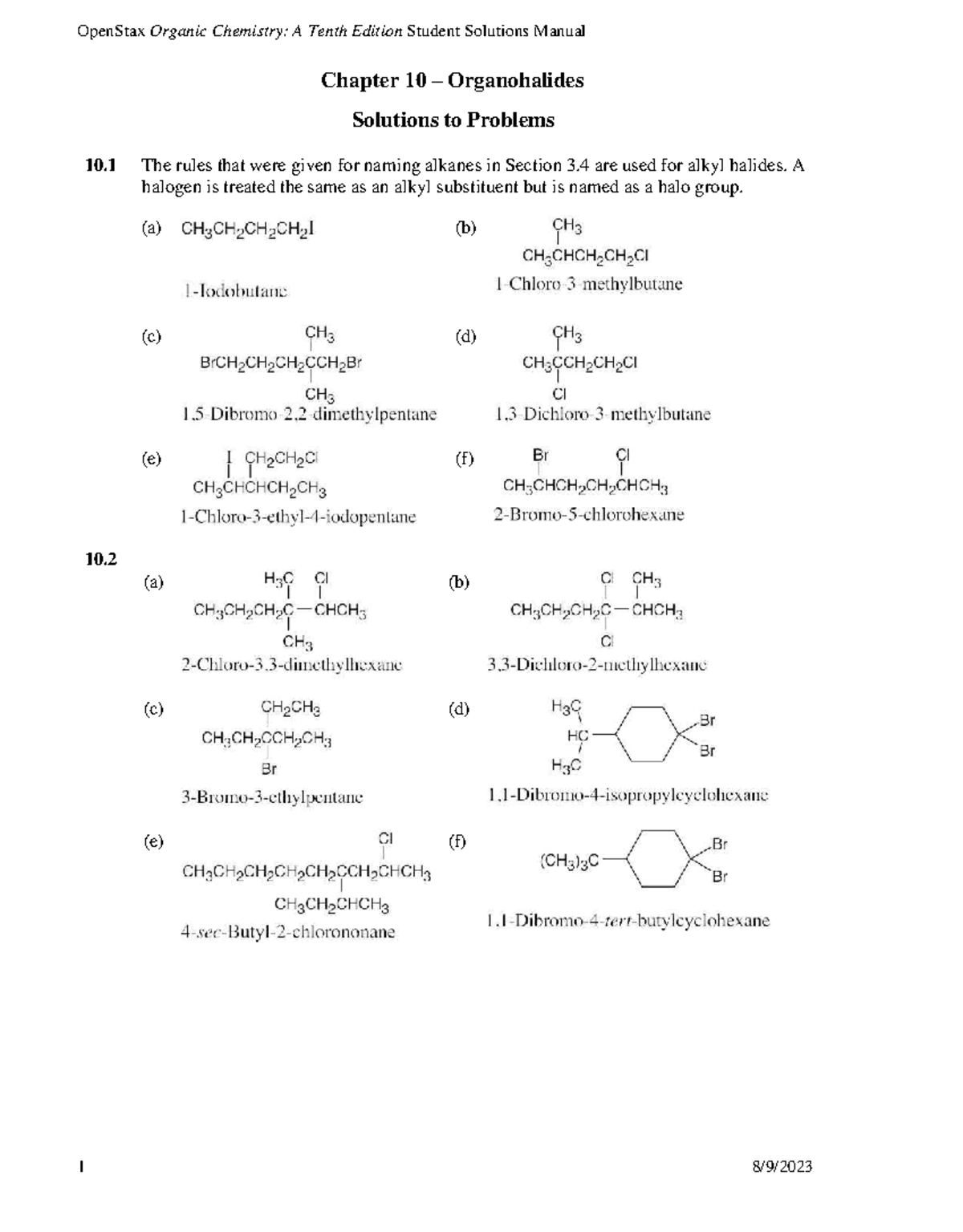 Organic Chemistry 10e - Solutions for Chapter 10: Organohalides - Studocu