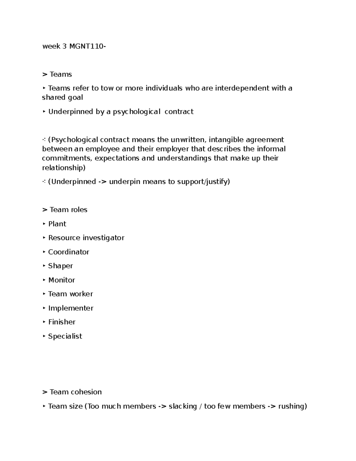 Week 3 MGNT110 - Team Dynamics and Leadership Revision Notes - Studocu