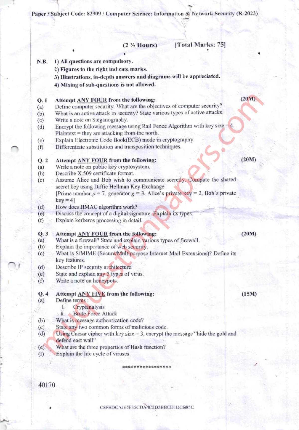 Paper I: Information Network Security (tJ2909) - BSc CS Sem 5 Exam ...