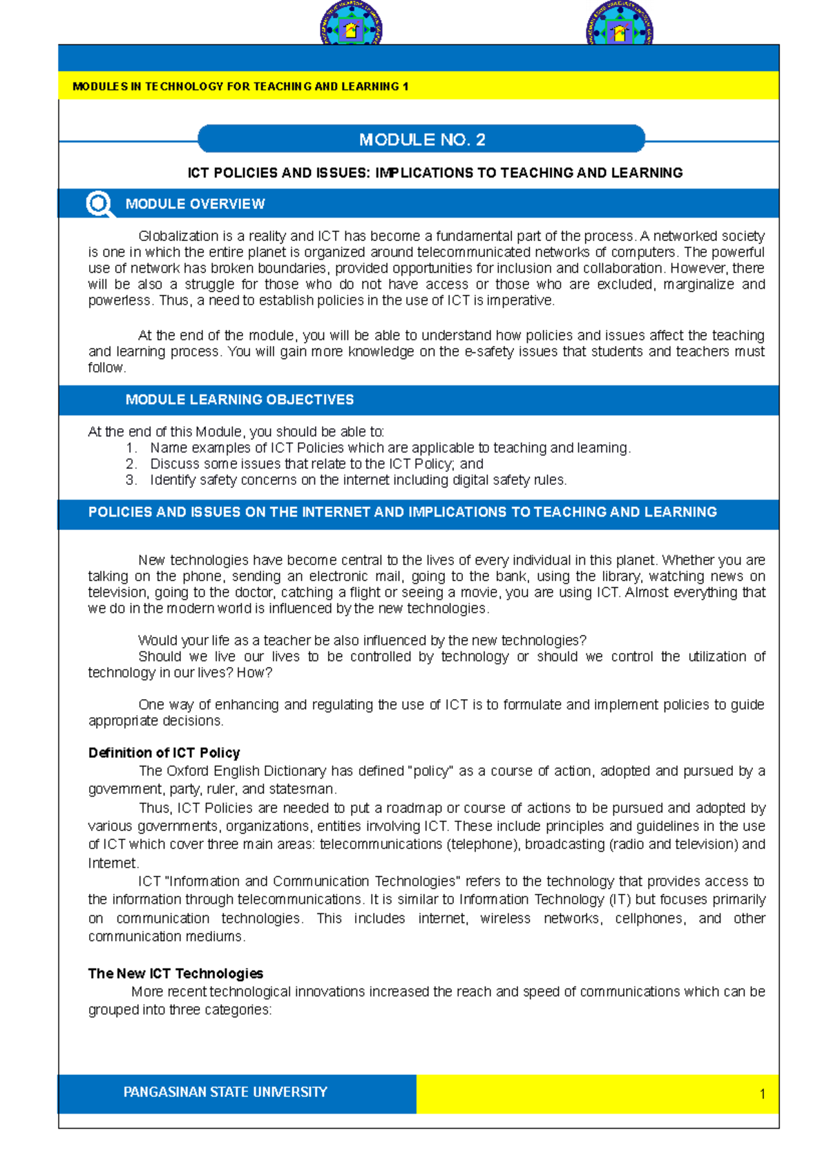 ICT Policies & Issues for Teaching/Learning - TTL1 Module 2 - 30 pts ...