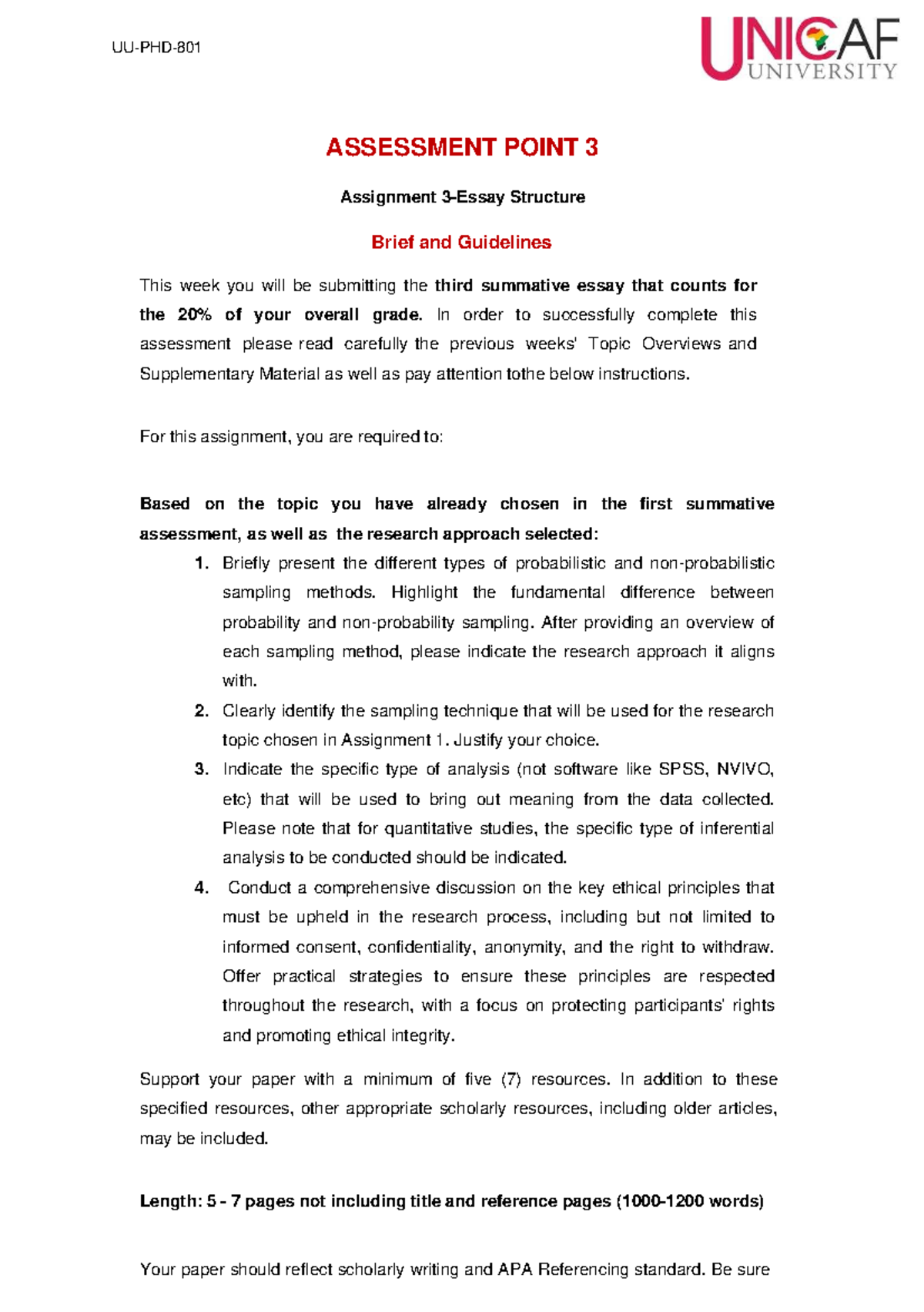 ASSESSMENT 3: Essay Structure & Guidelines for Research Methods - Studocu