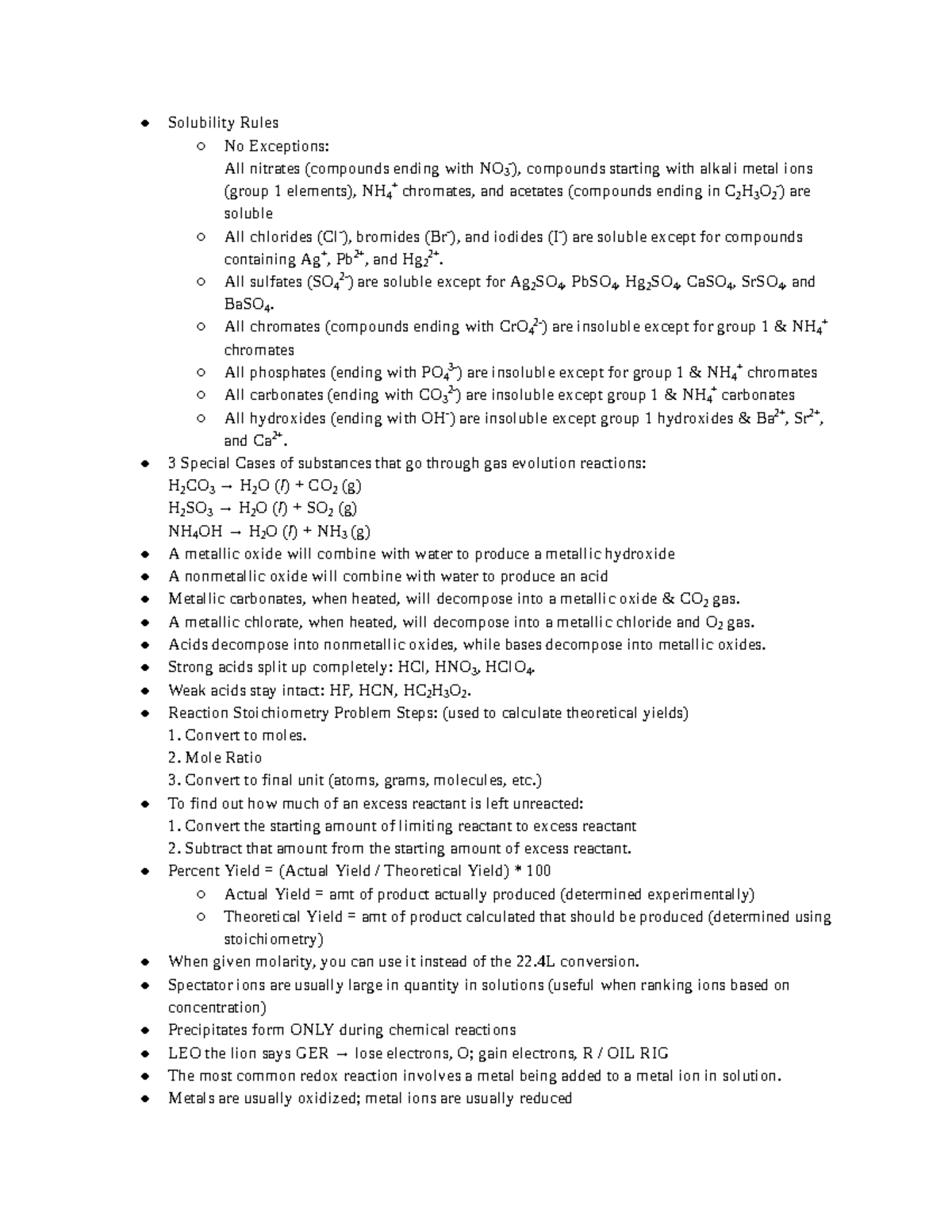 Unit 4 AP Chemistry Notes: Solubility Rules & Stoichiometry - Studocu