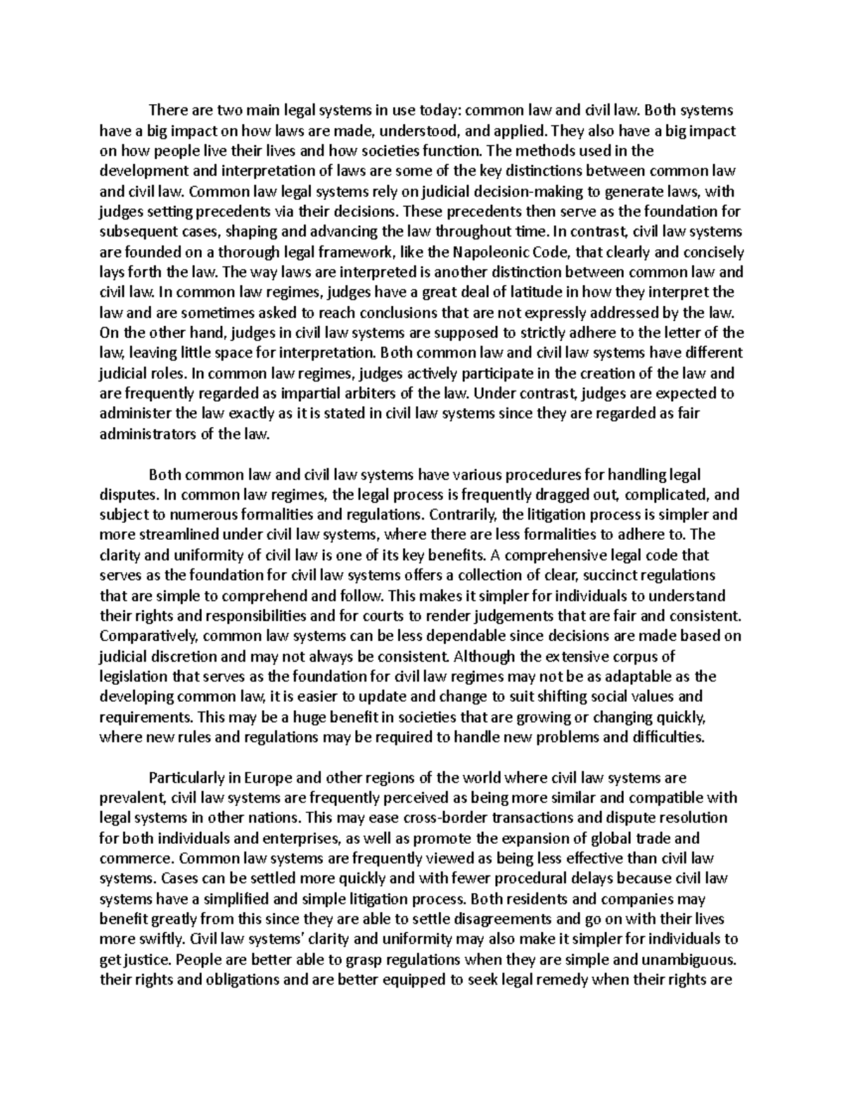 Comparative Analysis of Common Law and Civil Law Systems - Studocu