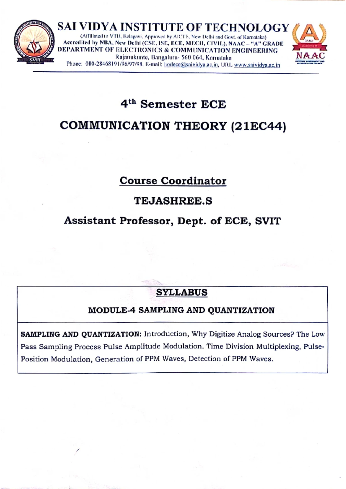 21EC44 Communication Theory Module-2: Angle Modulation Fundamentals ...