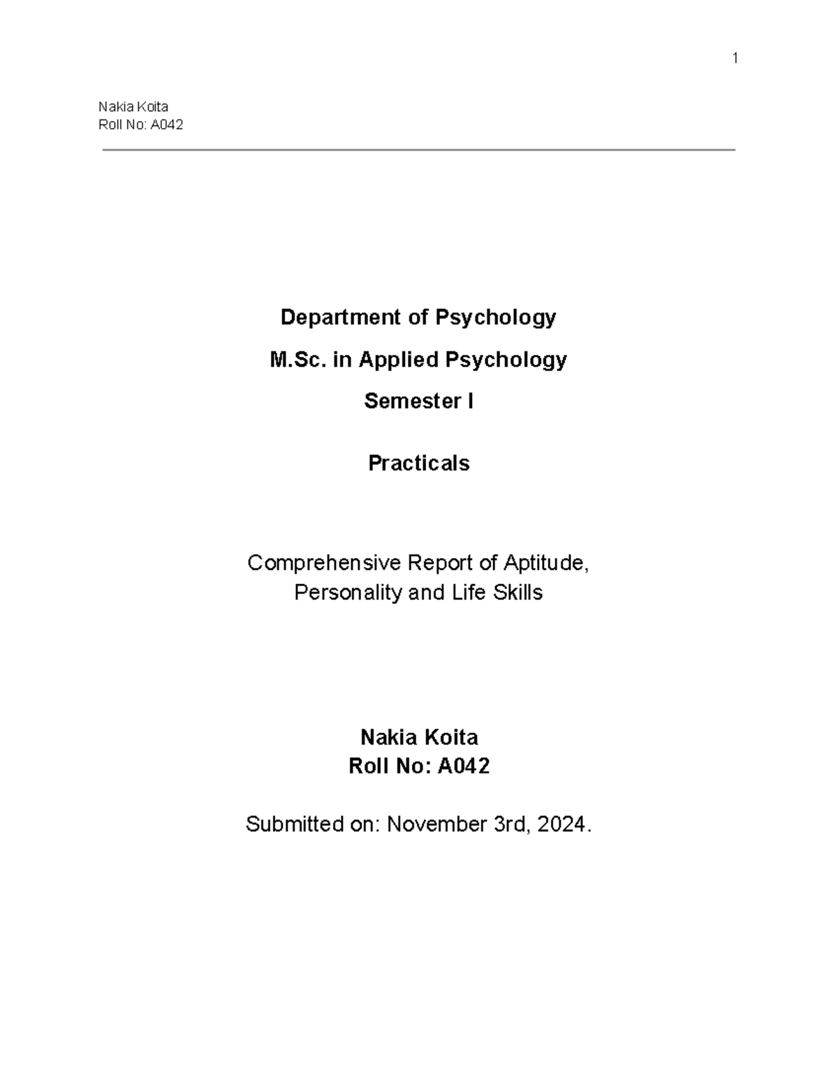 Comprehensive Report on Aptitude, Personality, and Life Skills - A042 ...