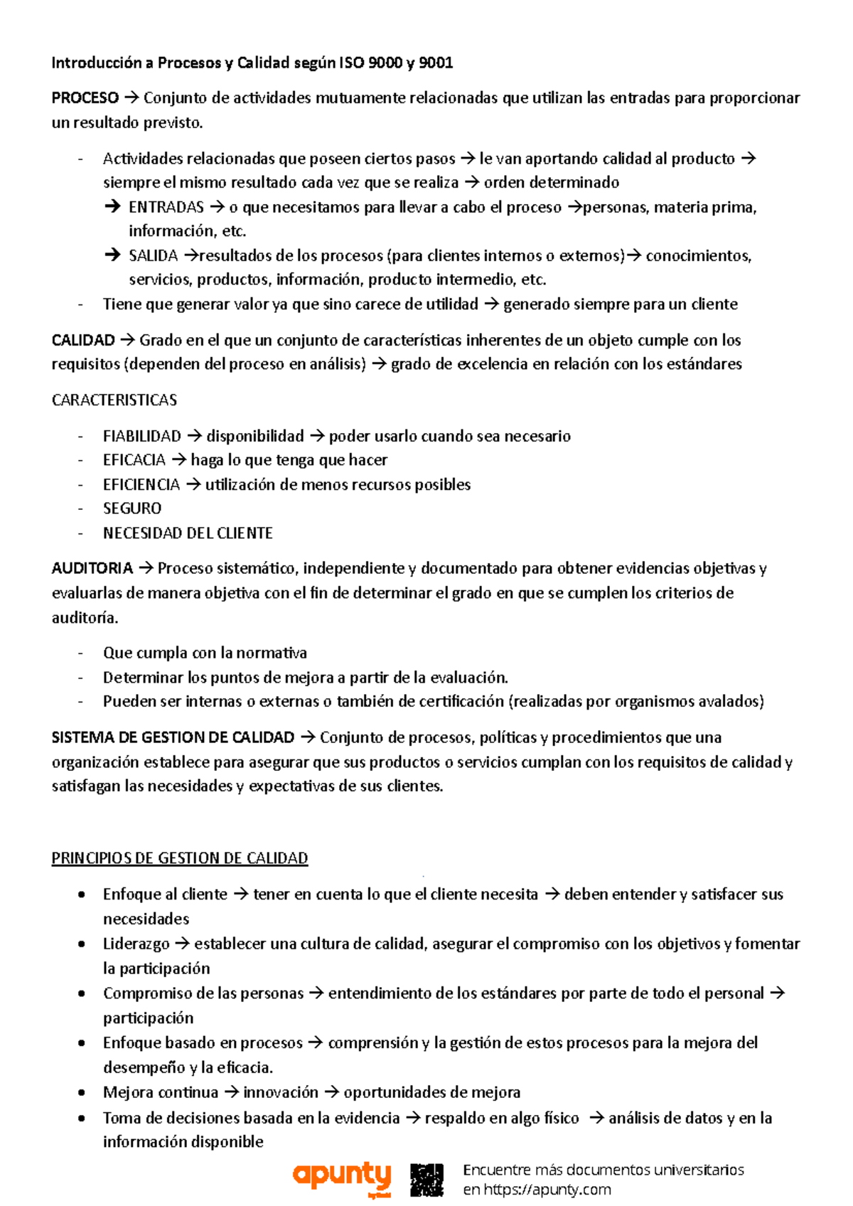 Resumen del Segundo Parcial: Procesos y Calidad según ISO 9001 - Studocu