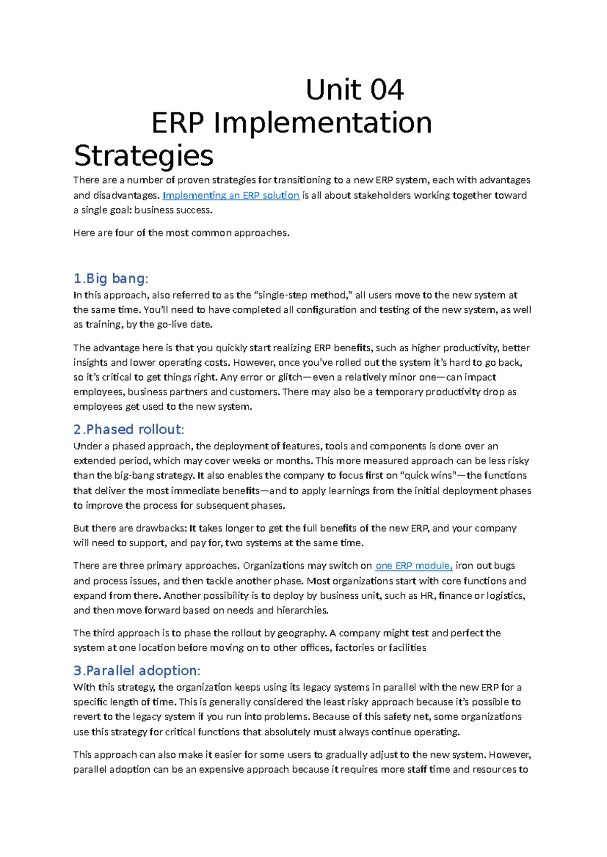 Unit 04 - to know more information - Unit 04 ERP Implementation ...