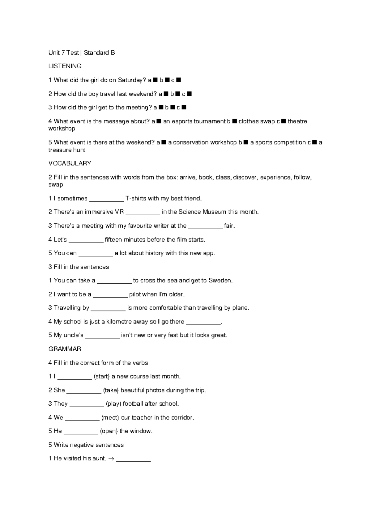 Unit 7 Listening Test Standard B - Questions & Vocabulary - Studocu