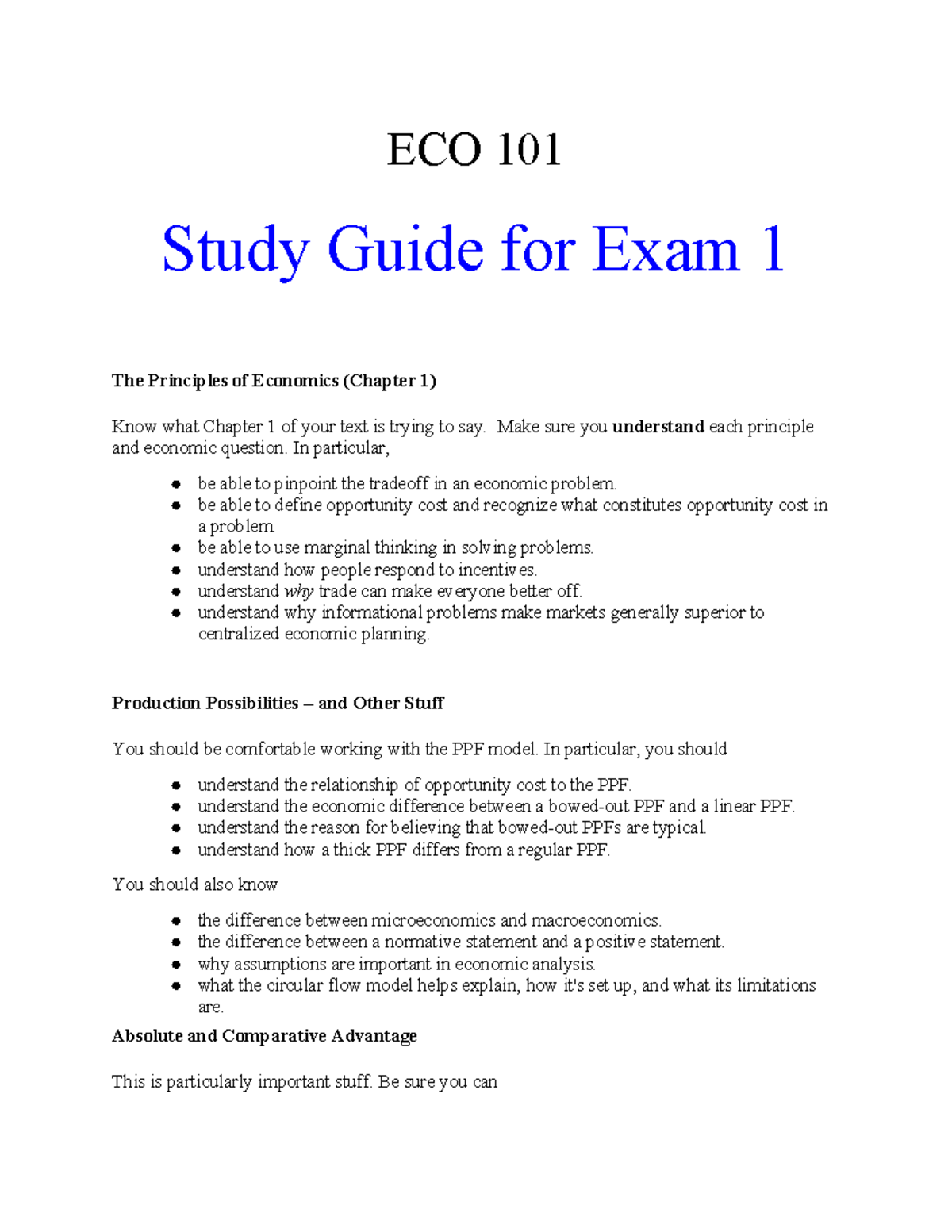 ECO 101 Study Guide - Make sure you understand each principle and ...