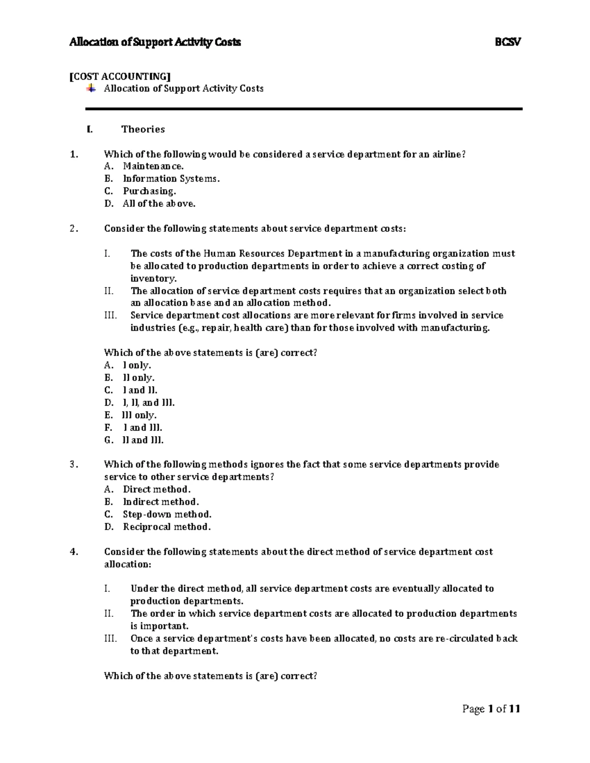 Midterm Exam Study Guide in Cost Accounting (Course Code: CA101) - Studocu
